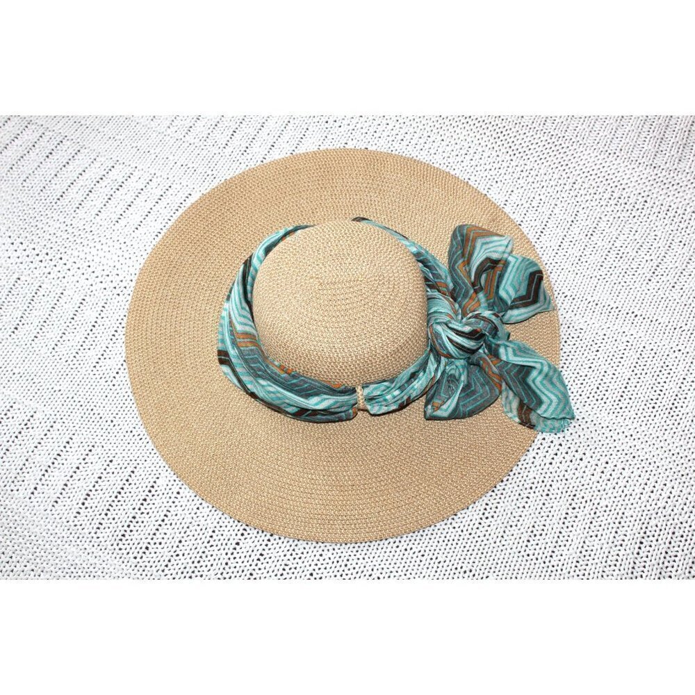 Milani 100% straw wide Brim beach Women hat Fabric Ribbon Boho Summer